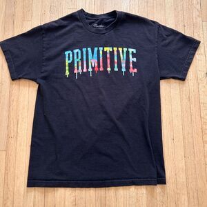 Primitive T-Shirt Collegiate Drip Size Large Black Rainbow Paint
